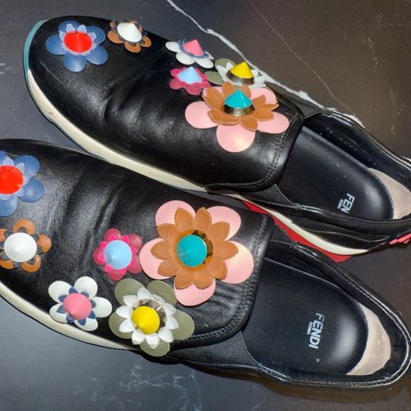 Floral Embellished Black Slip-On Sneakers - Picture 5 of 8